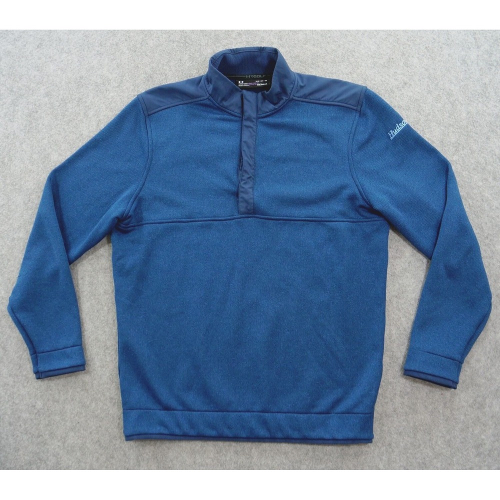 Under Armour Sweatshirt Medium Blue Golf Long 1/4 Button Mock Neck Sleeve Logo
